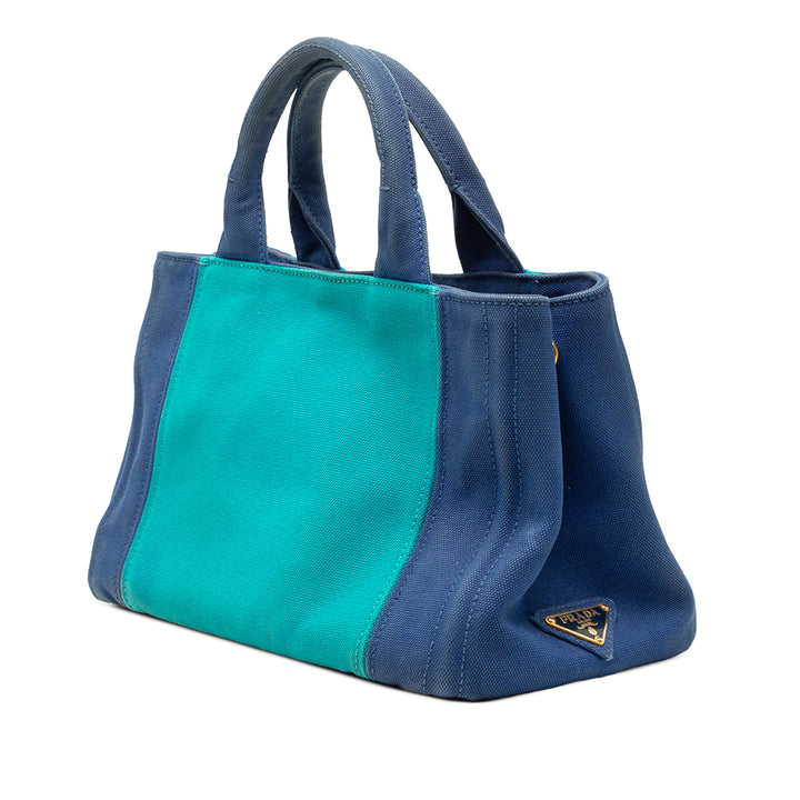 Prada Small Bicolor Toile Canapa Logo Cabas