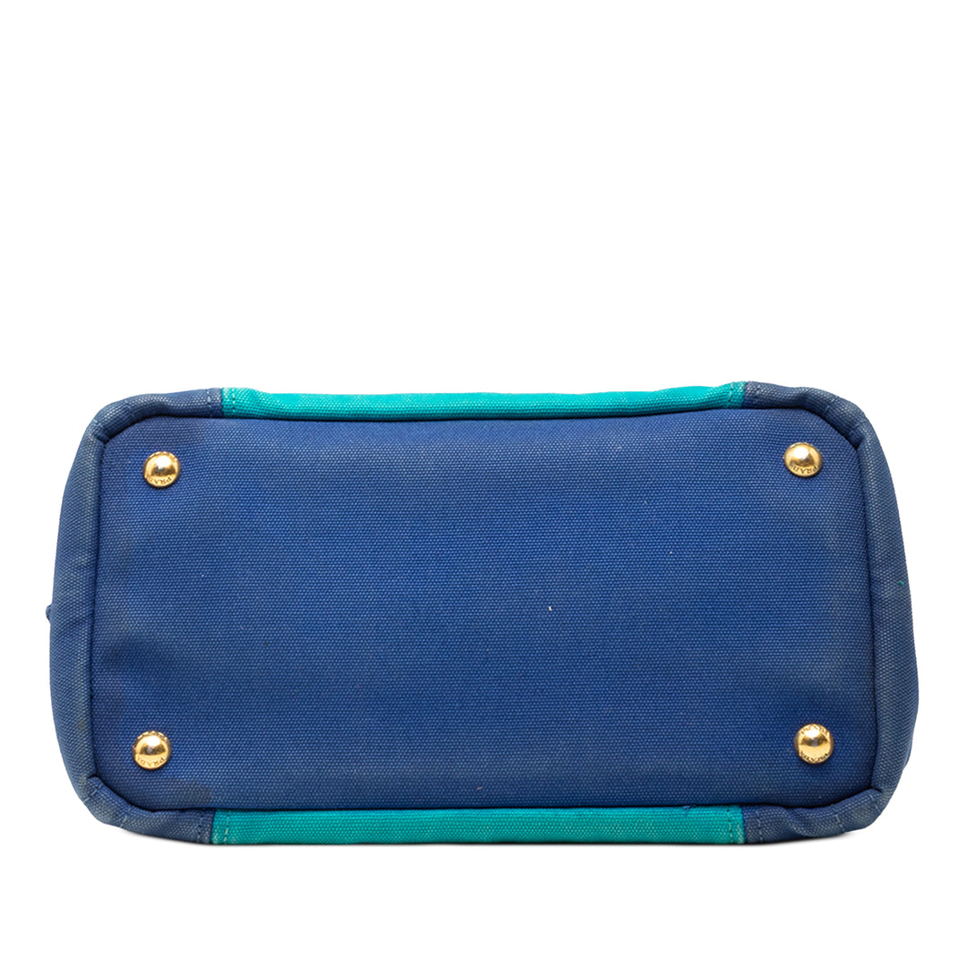 Prada Small Bicolor Toile Canapa Logo Cabas