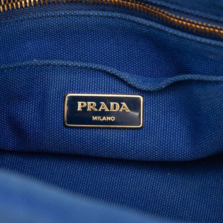 Prada Small Bicolor Toile Canapa Logo Cabas