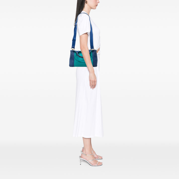 Prada Small Bicolor Toile Canapa Logo Cabas