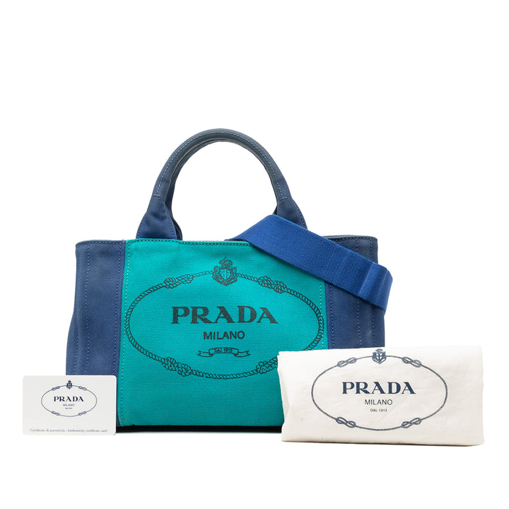 Prada Small Bicolor Toile Canapa Logo Cabas