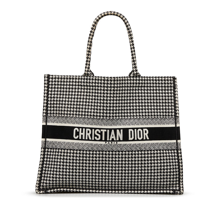 Large Houndstooth Book Tote Black - Gaby Paris