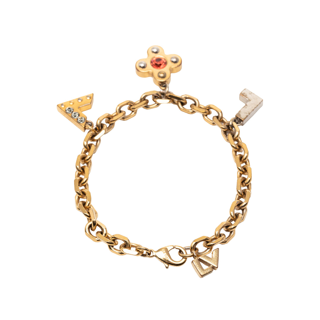 Louis Vuitton plaqué Brass et Strass Love Letters Charm Bracelet