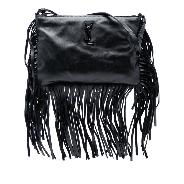 Saint Laurent Cuir de veau Monogram Fringe Sac porté croisé