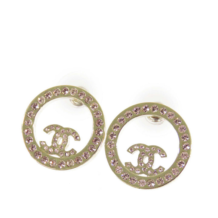 Chanel CC plaqué Strass Rond Bullet Back Boucles d’oreilles