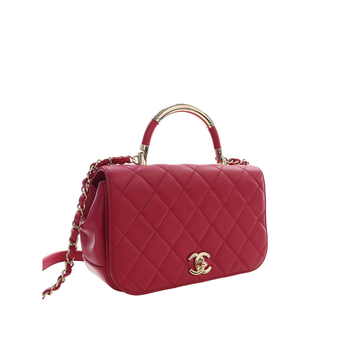 Chanel Sac à main Matelassé Carry Chic à rabat Petit Cuir d'agneau Rouge – vue 12 – GABY PARIS