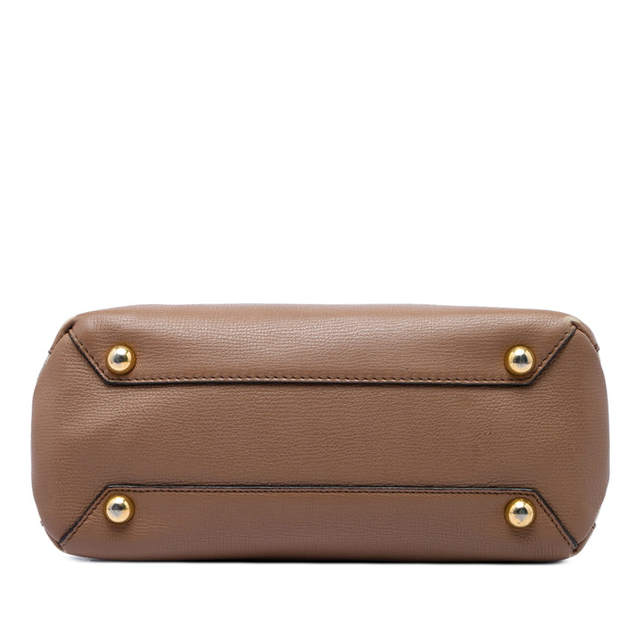 Burberry Sac à main Grainy et House Check Banner Petit Cuir de veau Marron – vue 3 – GABY PARIS