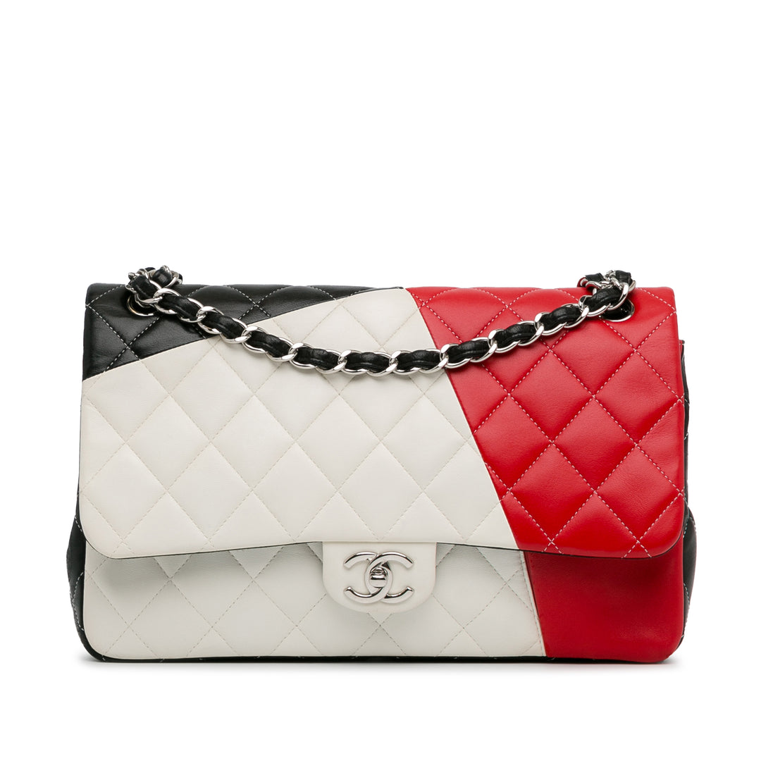 Jumbo Colorblock Classic Flap Bag White - Gaby Paris