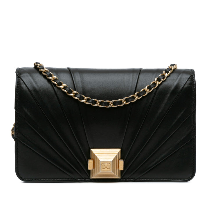 Lambskin Pyramid Wallet On Chain Black - Gaby Paris