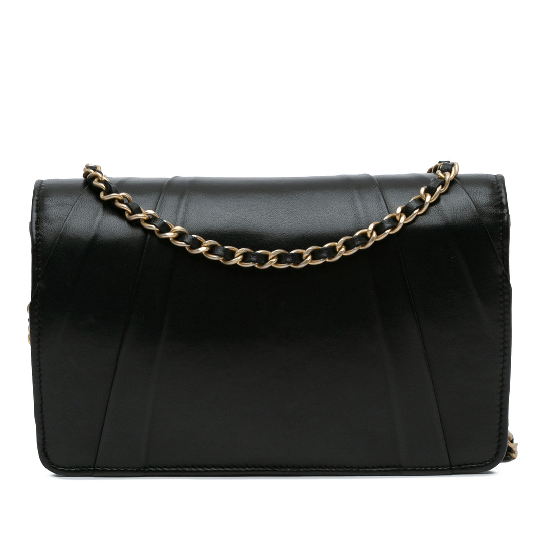 Lambskin Pyramid Wallet On Chain Black - Gaby Paris