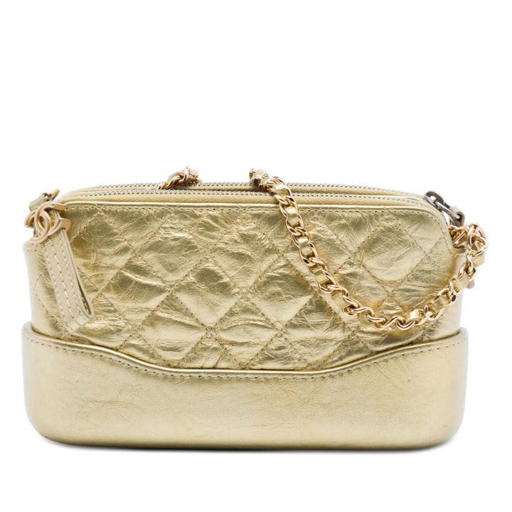 Chanel Matelassé Metallic vieilli Cuir de veau Gabrielle Pochette avec chaîne
