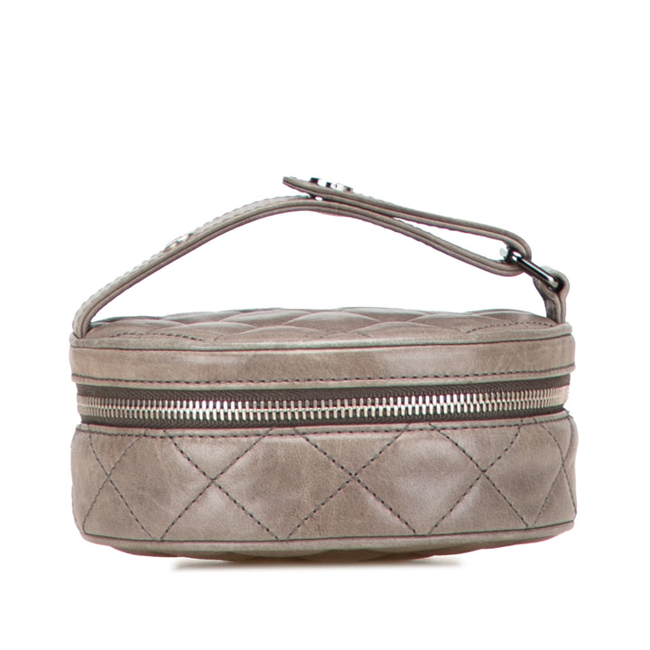 CC Quilted Aged Calfskin Round Clutch Brown - Gaby Paris
