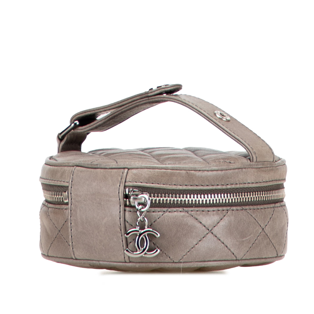CC Quilted Aged Calfskin Round Clutch Brown - Gaby Paris