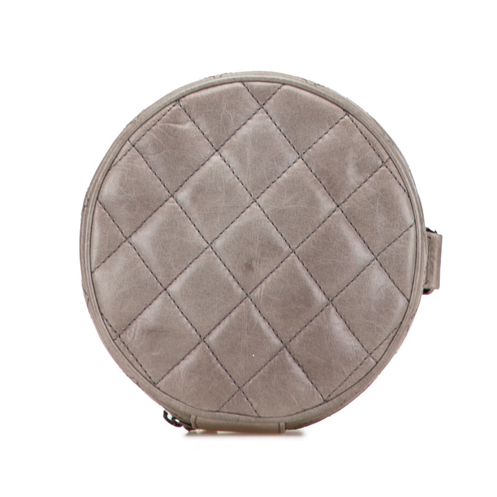 CC Quilted Aged Calfskin Round Clutch Brown - Gaby Paris