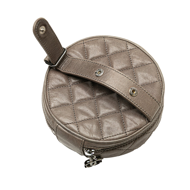 CC Quilted Aged Calfskin Round Clutch Brown - Gaby Paris