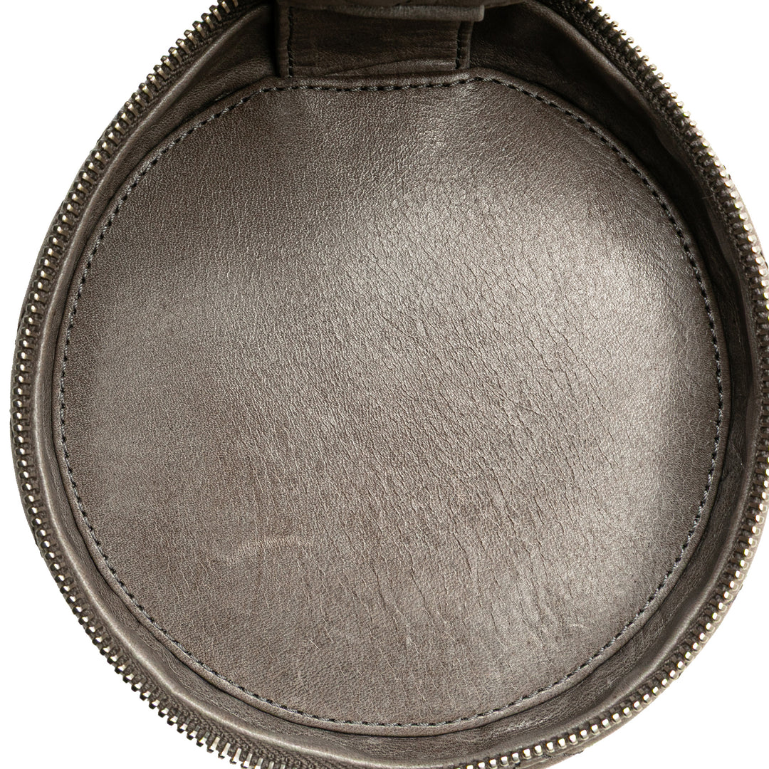 CC Quilted Aged Calfskin Round Clutch Brown - Gaby Paris