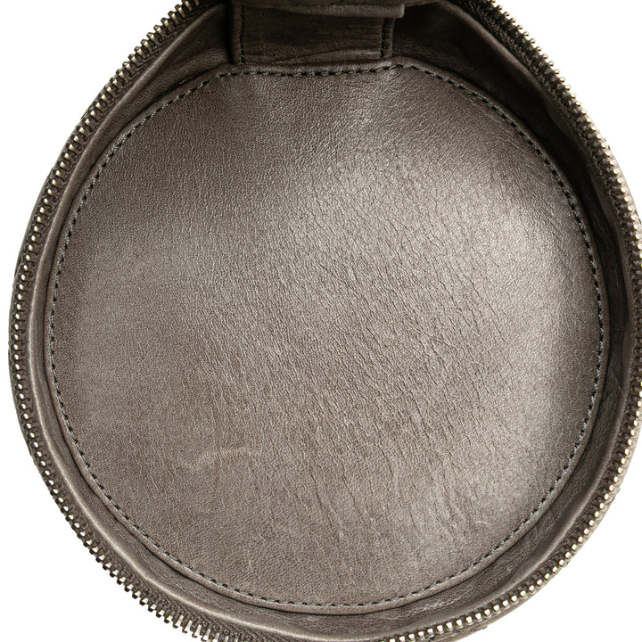 CC Quilted Aged Calfskin Round Clutch Brown - Gaby Paris