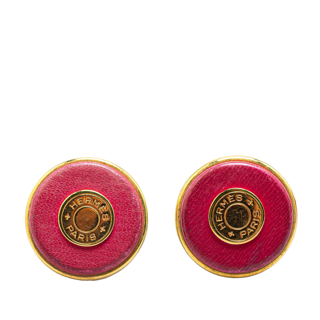 Gold Plated and Leather Bijouterie Fantaisie Clou De Selle Clip On Earrings Gold - Gaby Paris