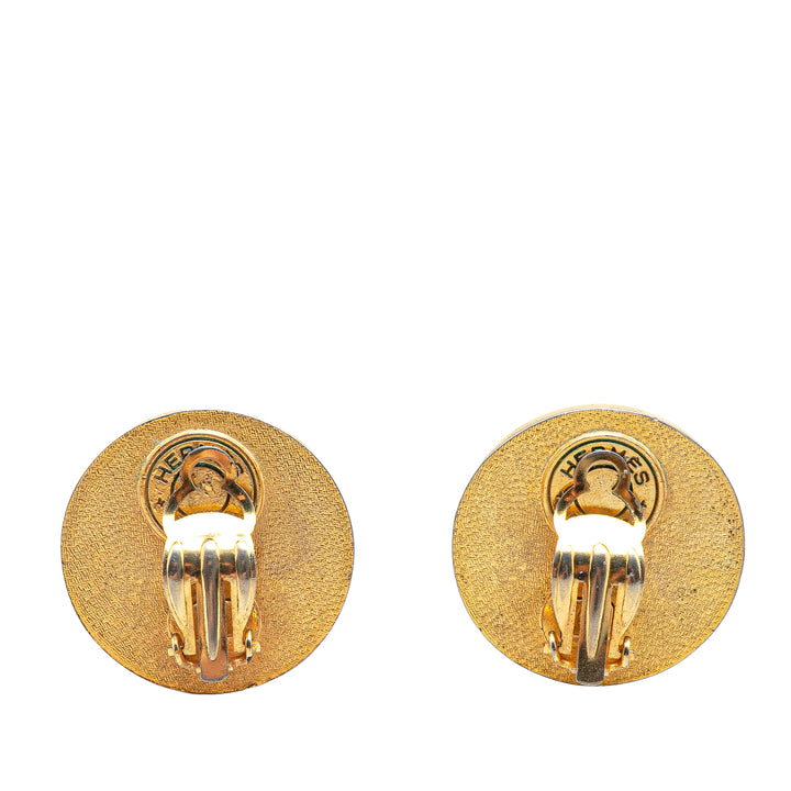 Gold Plated and Leather Bijouterie Fantaisie Clou De Selle Clip On Earrings Gold - Gaby Paris