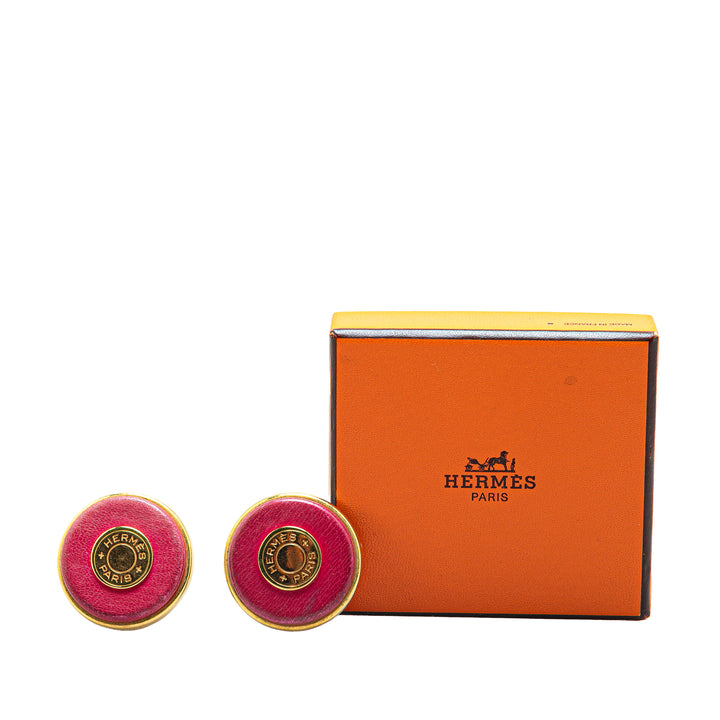 Gold Plated and Leather Bijouterie Fantaisie Clou De Selle Clip On Earrings Gold - Gaby Paris
