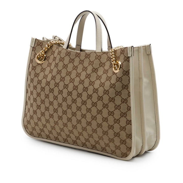 Gucci GG Horsebit 1955 Cabas chaîne Moyen Beige – vue 2 – GABY PARIS