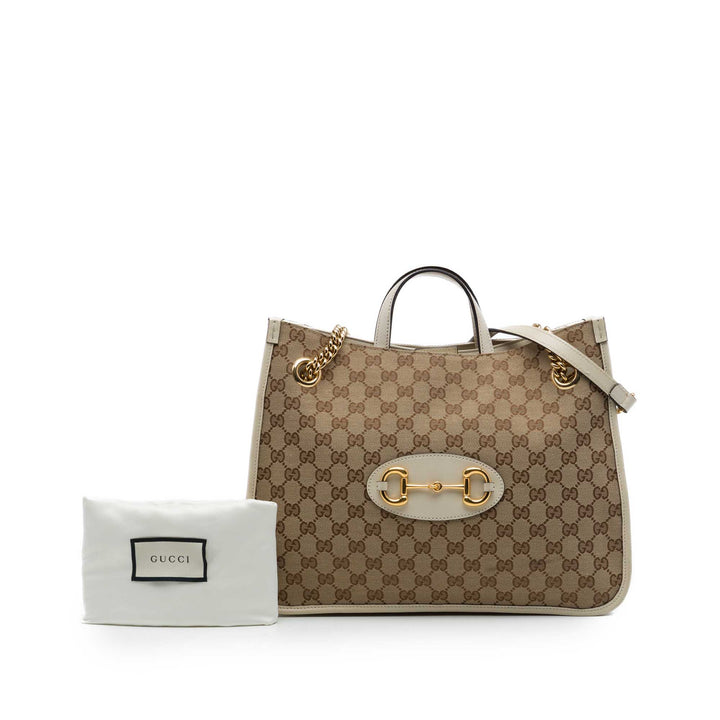 Gucci GG Horsebit 1955 Cabas chaîne Moyen Beige – vue 7 – GABY PARIS