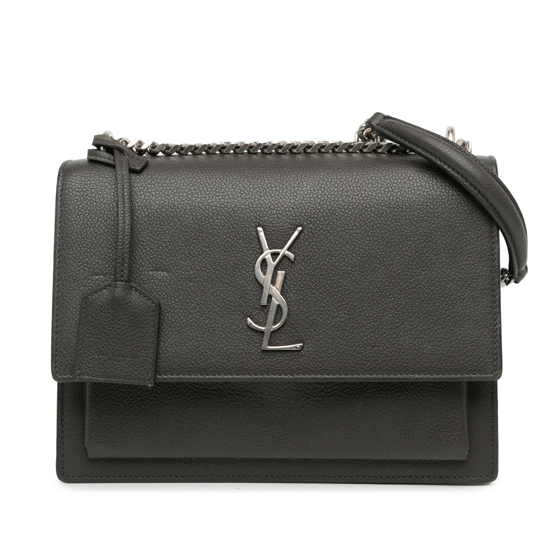 Saint Laurent Medium Grained Calfskin Monogram Sunset Crossbody Gray - GABY PARIS