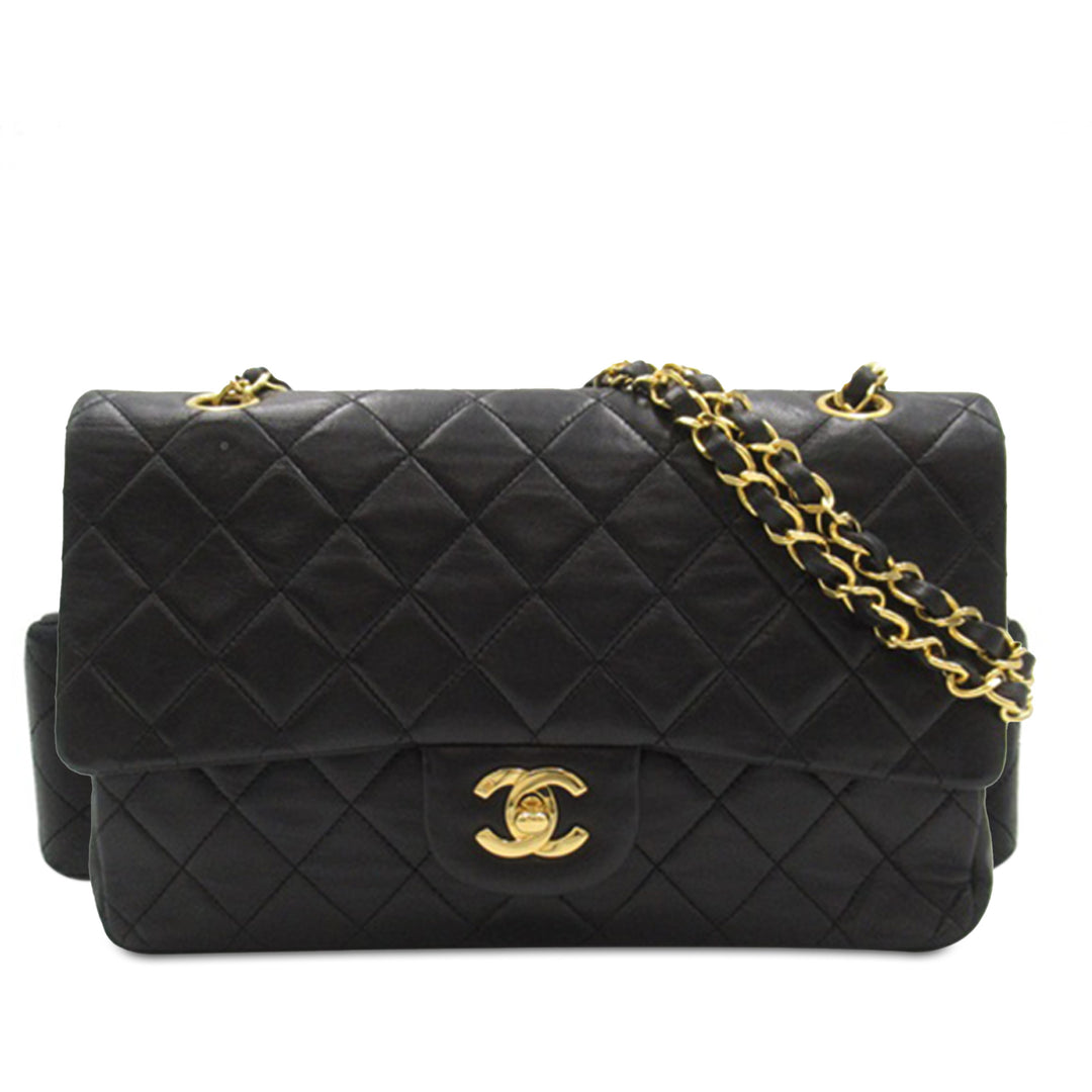 Medium Classic Lambskin Double Flap Black - Gaby Paris