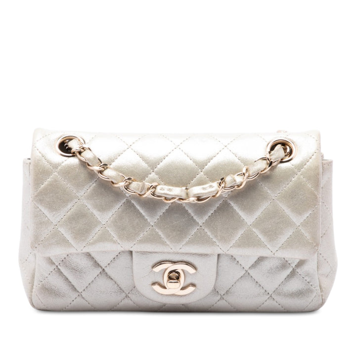 Classic Rectangulaire Irisé Rabat simple Mini Cuir d'agneau Doré