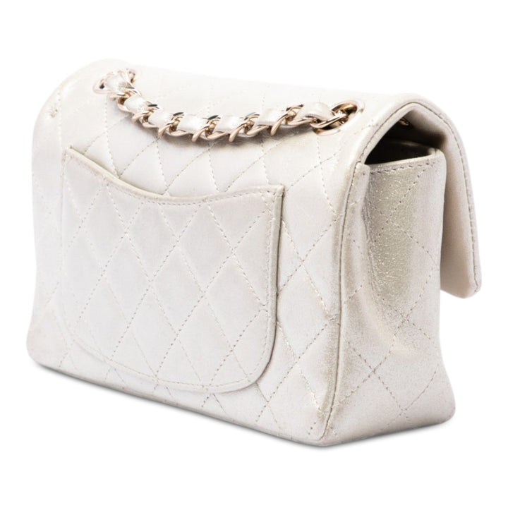 Classic Rectangulaire Irisé Rabat simple Mini Cuir d'agneau Doré