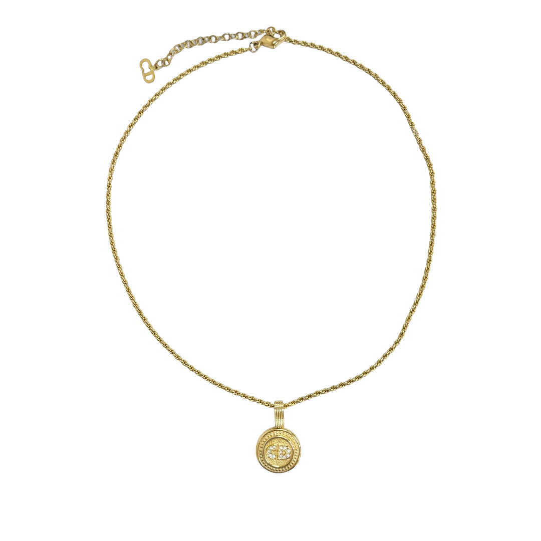 Dior plaqué Strass CD Logo Pendant Collier Doré – vue principale – GABY PARIS