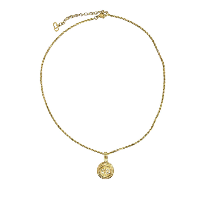 Dior plaqué Strass CD Logo Pendant Collier Doré – vue principale – GABY PARIS