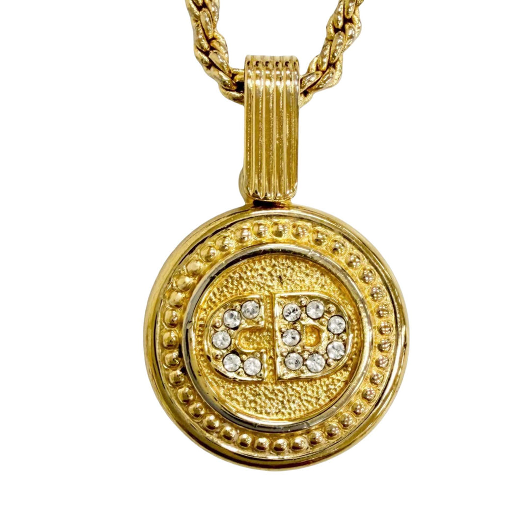 Dior plaqué Strass CD Logo Pendant Collier Doré – vue 2 – GABY PARIS