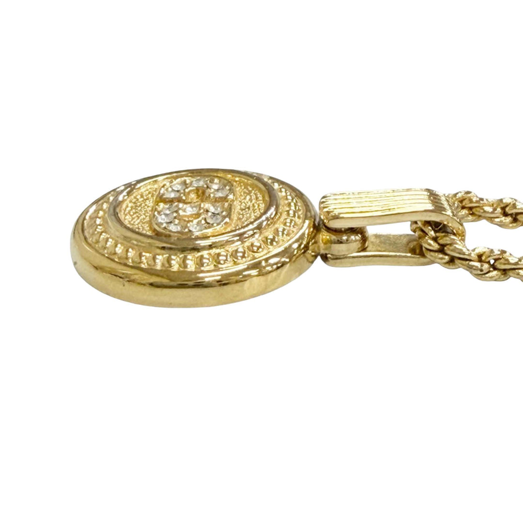 Dior plaqué Strass CD Logo Pendant Collier Doré – vue 7 – GABY PARIS