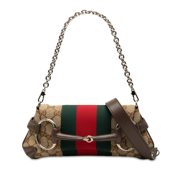 GG Horsebit Web Chaîne Sac Petit Beige