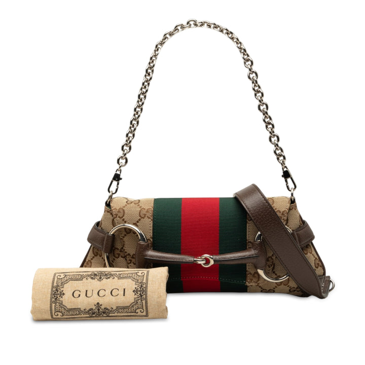 GG Horsebit Web Chaîne Sac Petit Beige