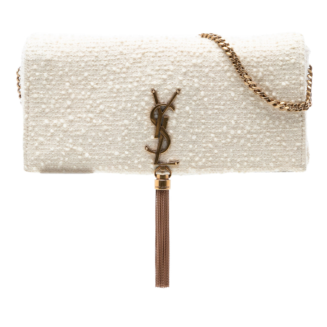 Saint Laurent Tweed Monogram Kate 99 Pompon Sac
