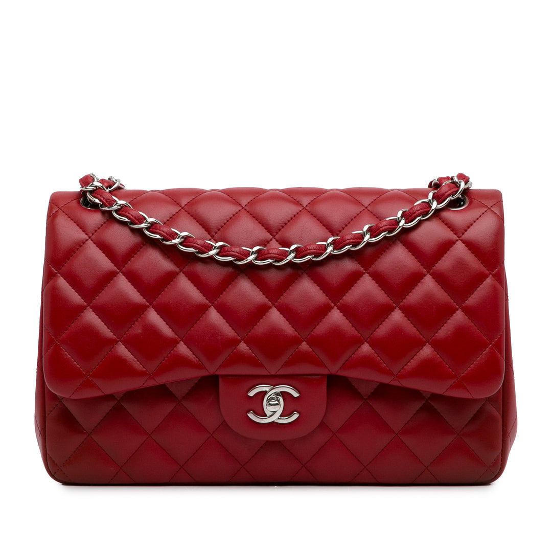 Jumbo Classic Lambskin Double Flap Red - Gaby Paris