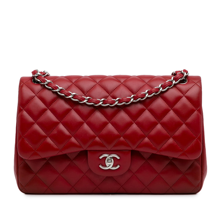 Jumbo Classic Lambskin Double Flap Red - Gaby Paris