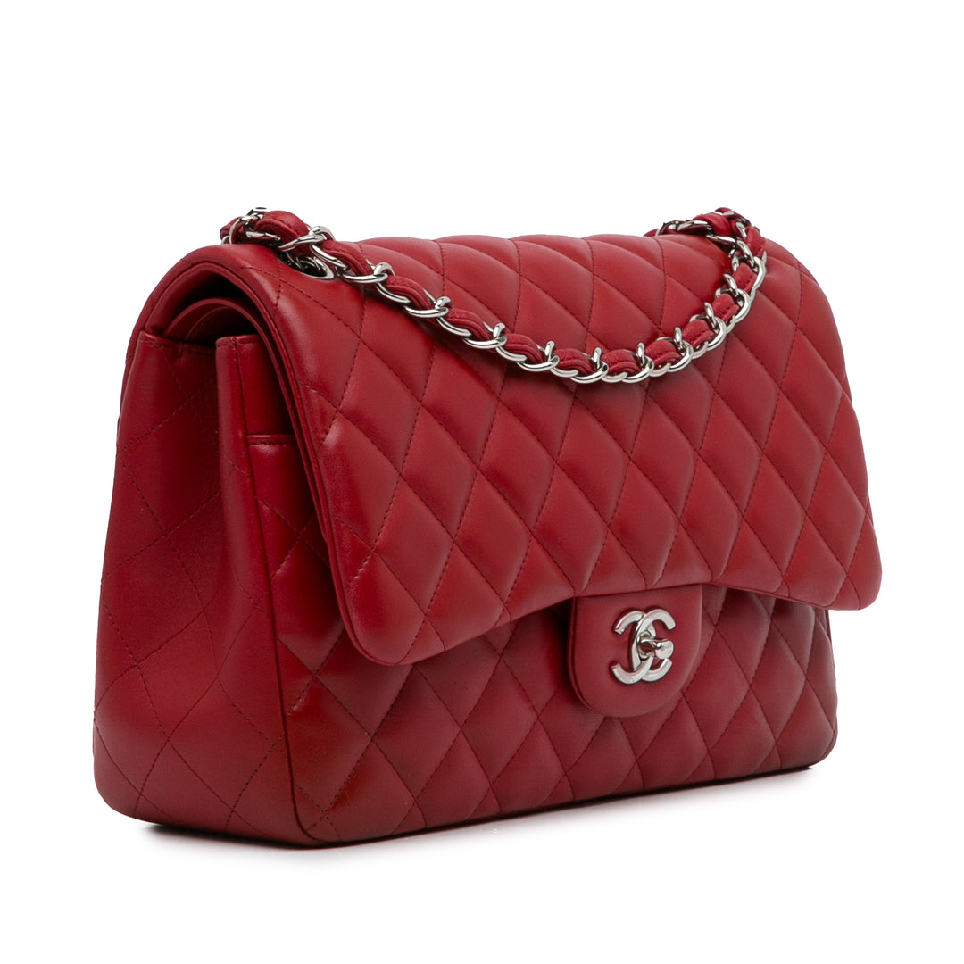 Jumbo Classic Lambskin Double Flap Red - Gaby Paris