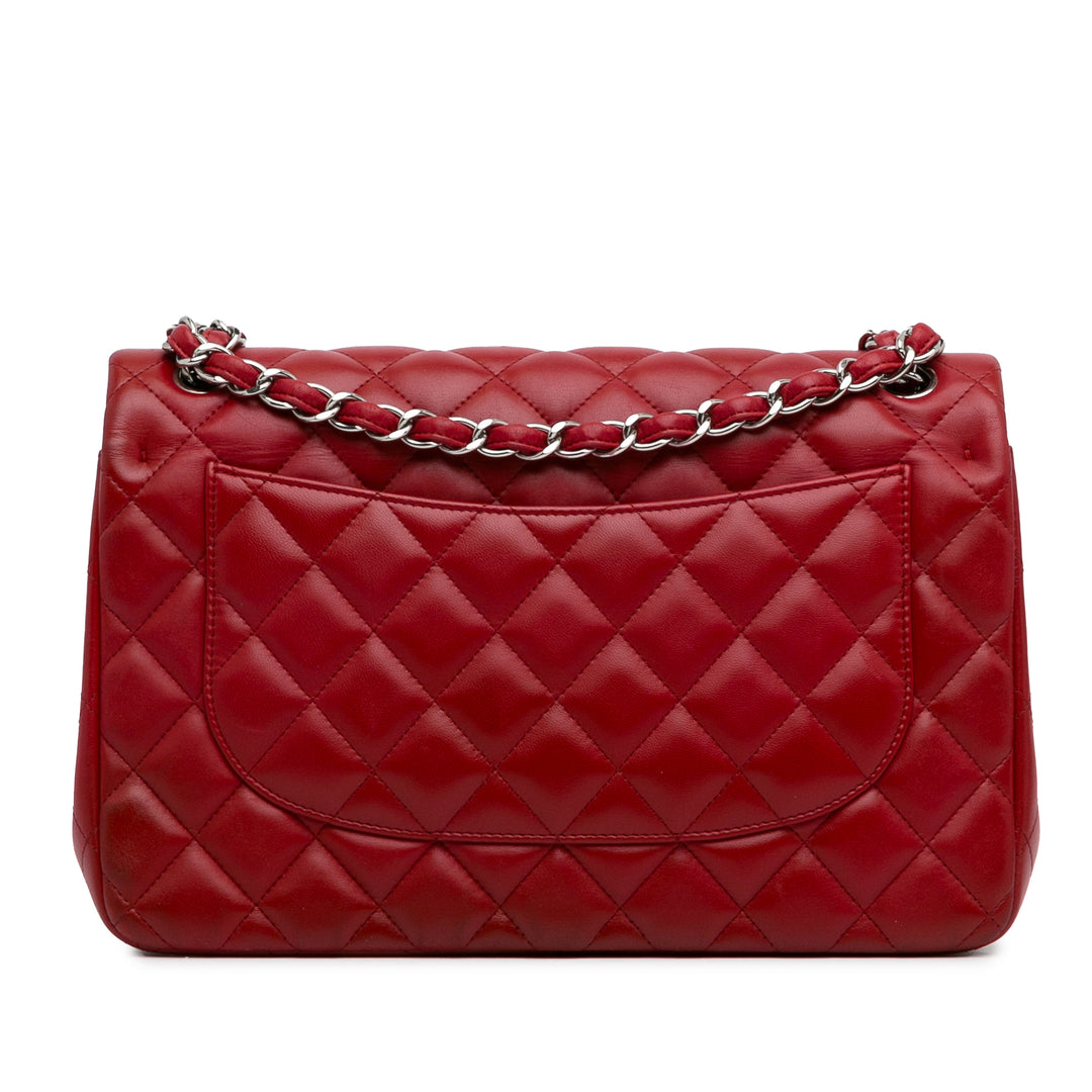 Jumbo Classic Lambskin Double Flap Red - Gaby Paris