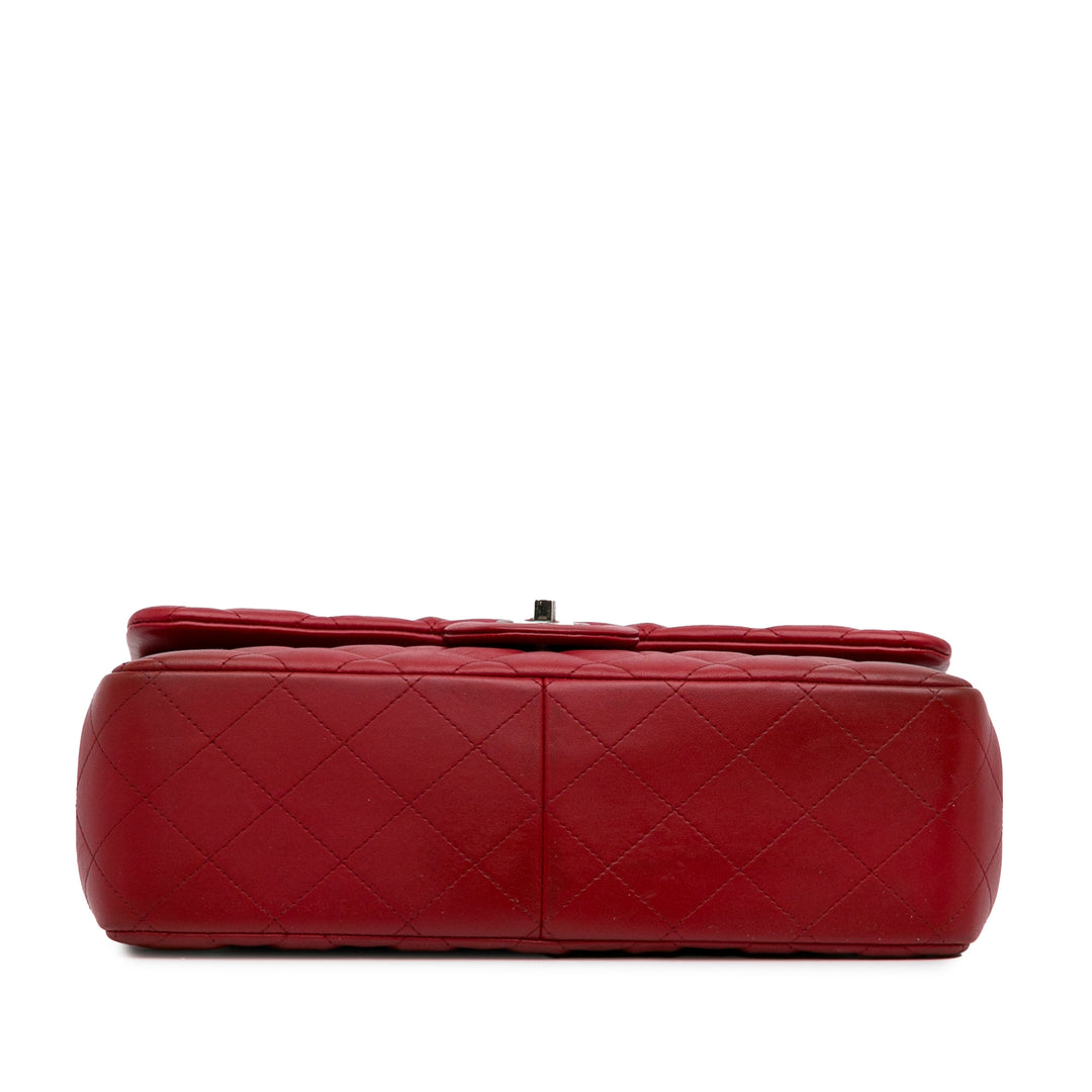 Jumbo Classic Lambskin Double Flap Red - Gaby Paris