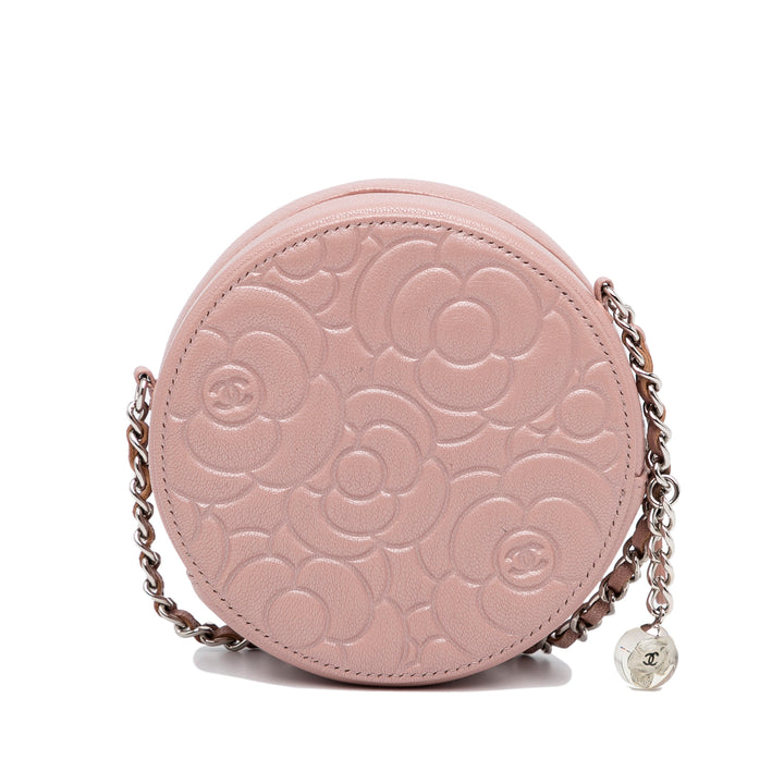 Goatskin Camellia Round Clutch With Chain Brown - Gaby Paris