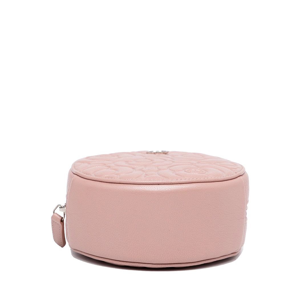 Goatskin Camellia Round Clutch With Chain Brown - Gaby Paris