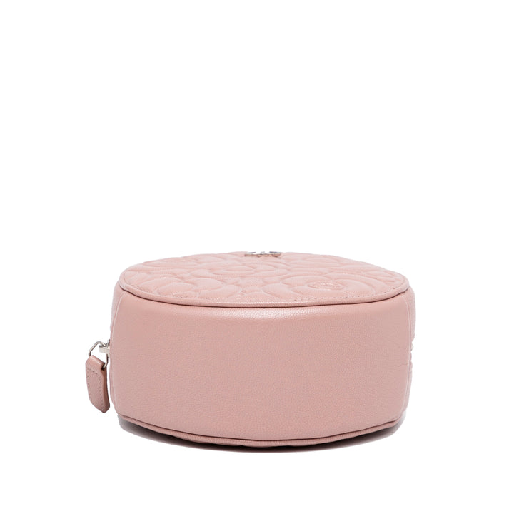 Goatskin Camellia Round Clutch With Chain Brown - Gaby Paris
