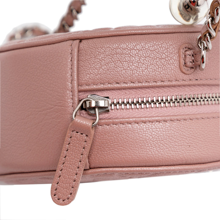 Goatskin Camellia Round Clutch With Chain Brown - Gaby Paris