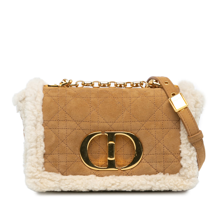 Small Shearling Suede Cannage Caro Bag Brown - Gaby Paris