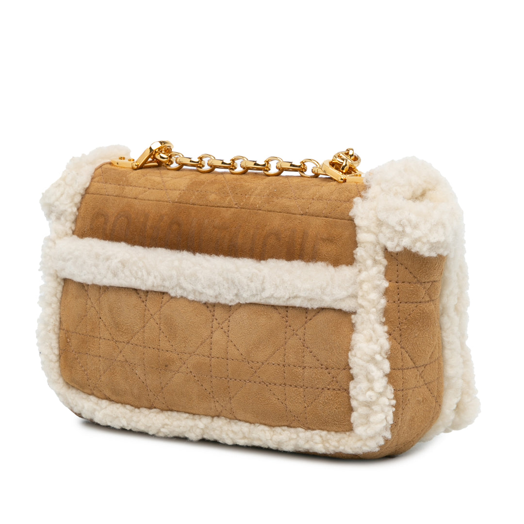 Small Shearling Suede Cannage Caro Bag Brown - Gaby Paris