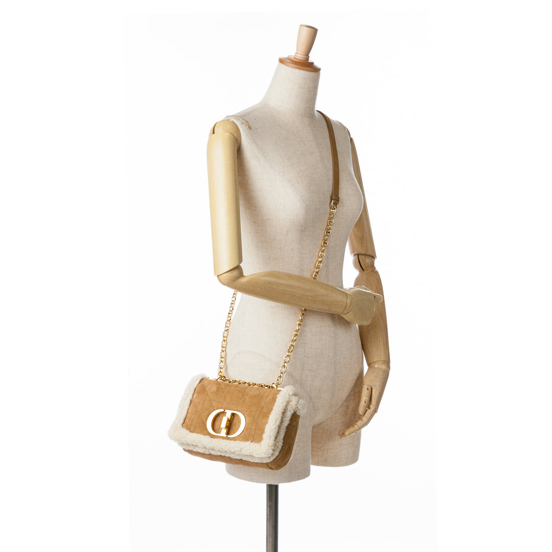 Small Shearling Suede Cannage Caro Bag Brown - Gaby Paris