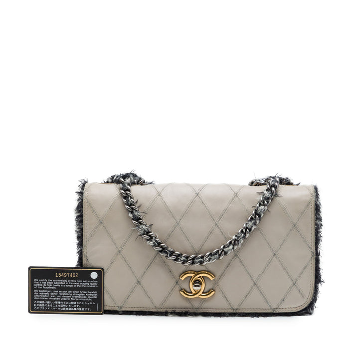Chanel CC Matelassé Cuir d’agneau Tweedy à rabat Color